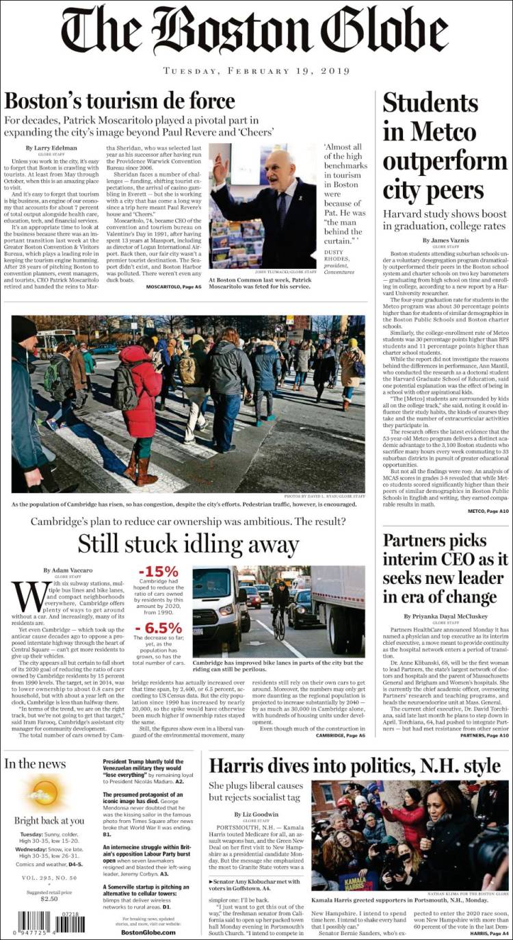 Portada de Boston Globe (USA)