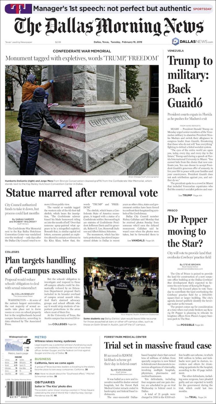 Portada de Dallas Morning News (USA)