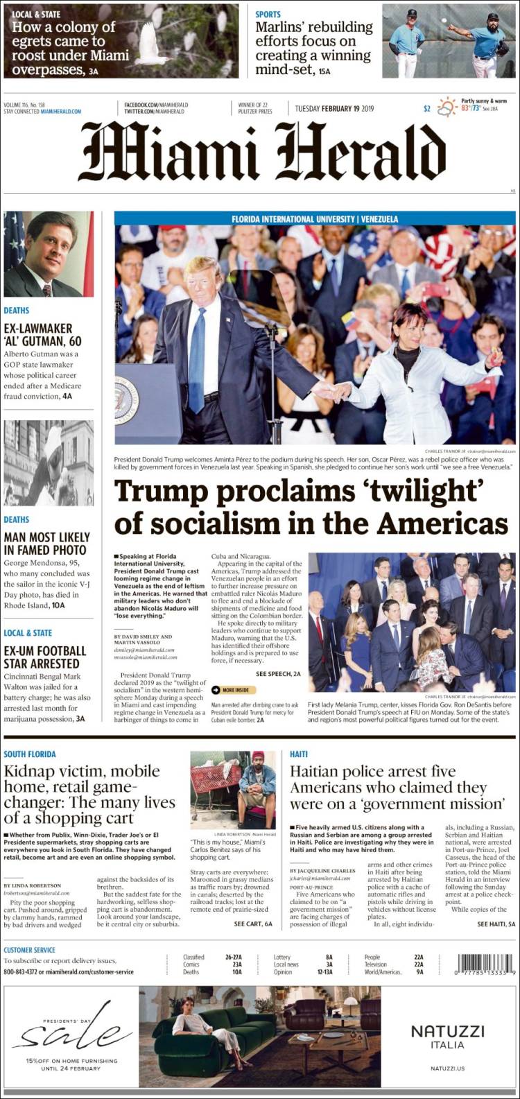 Portada de Miami Herald (USA)