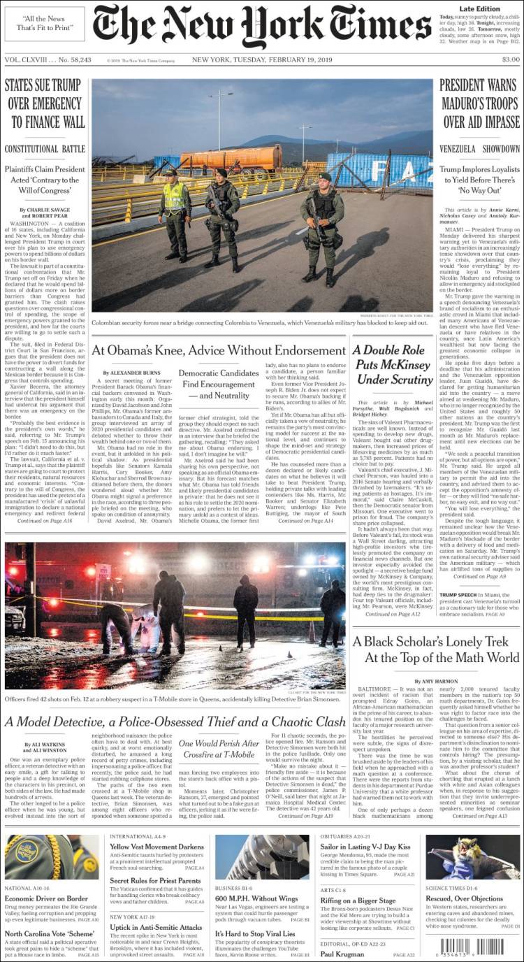 Portada de New York Times (USA)