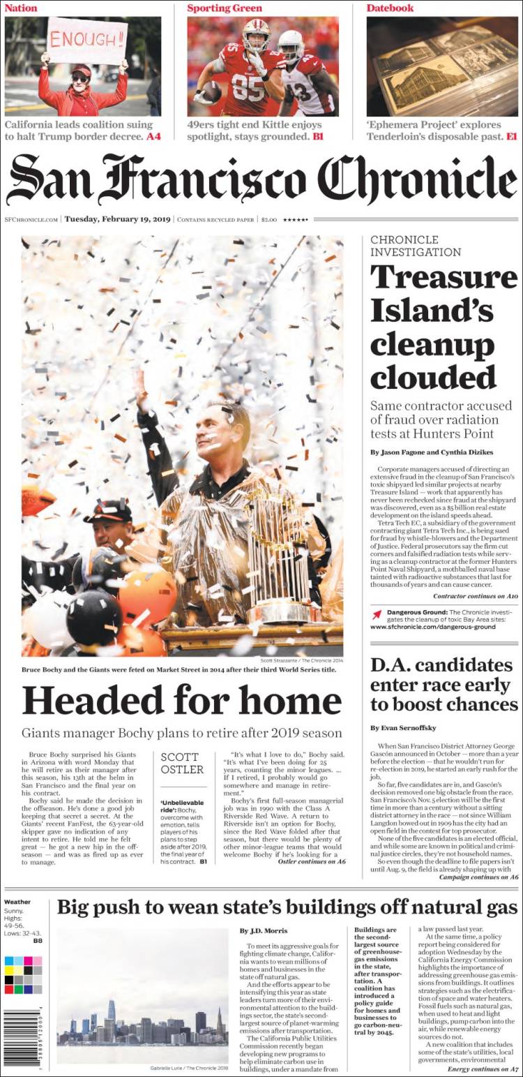 Portada de San Francisco Chronicle (USA)