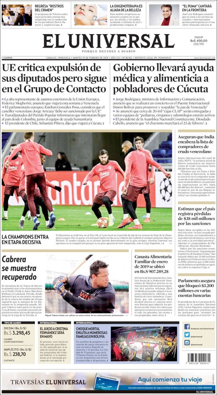 Portada de Universal (Venezuela)