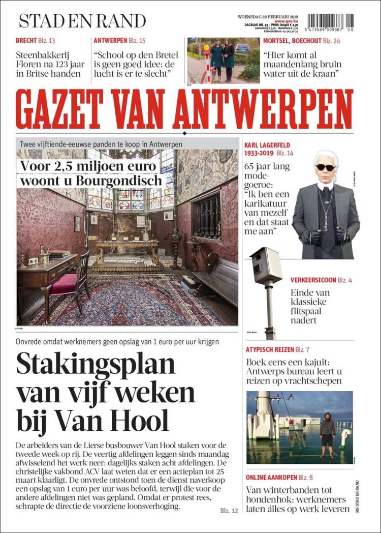 Portada de Gazet van Antwerpen (B&eacute;lgica)
