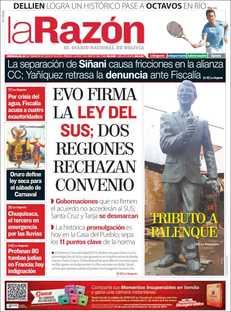 Portada de La Razón (Bolivia)