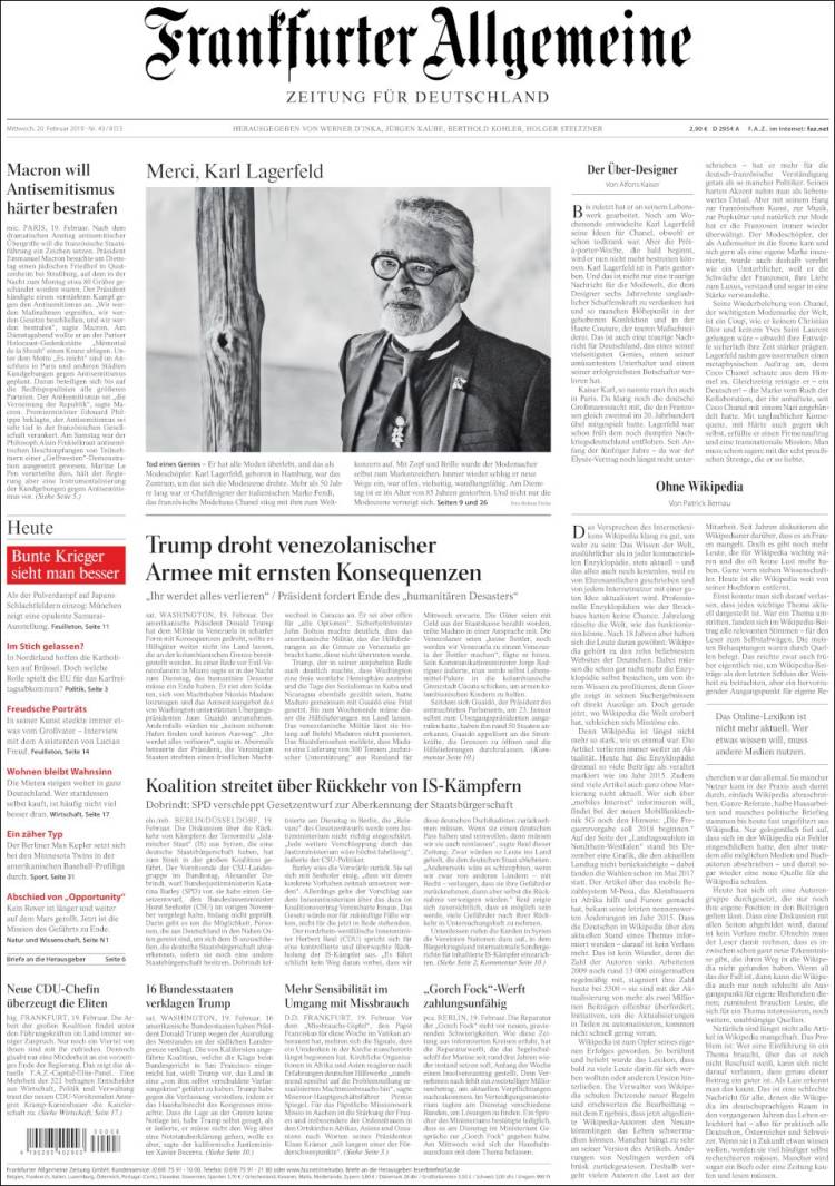 Portada de Frankfurter Allgemeine (Alemania)