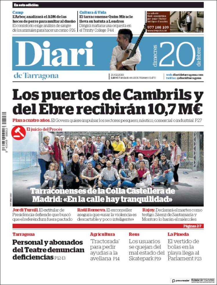 Portada de Diari de Tarragona (España)