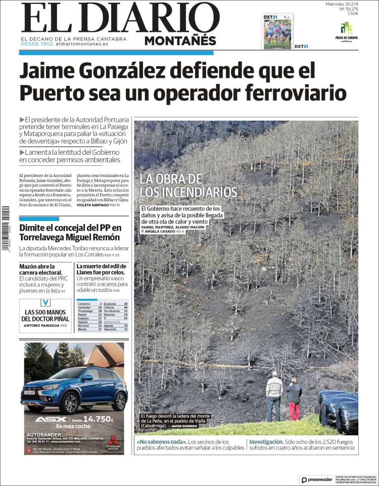 Portada de El Diario Montañés (España)