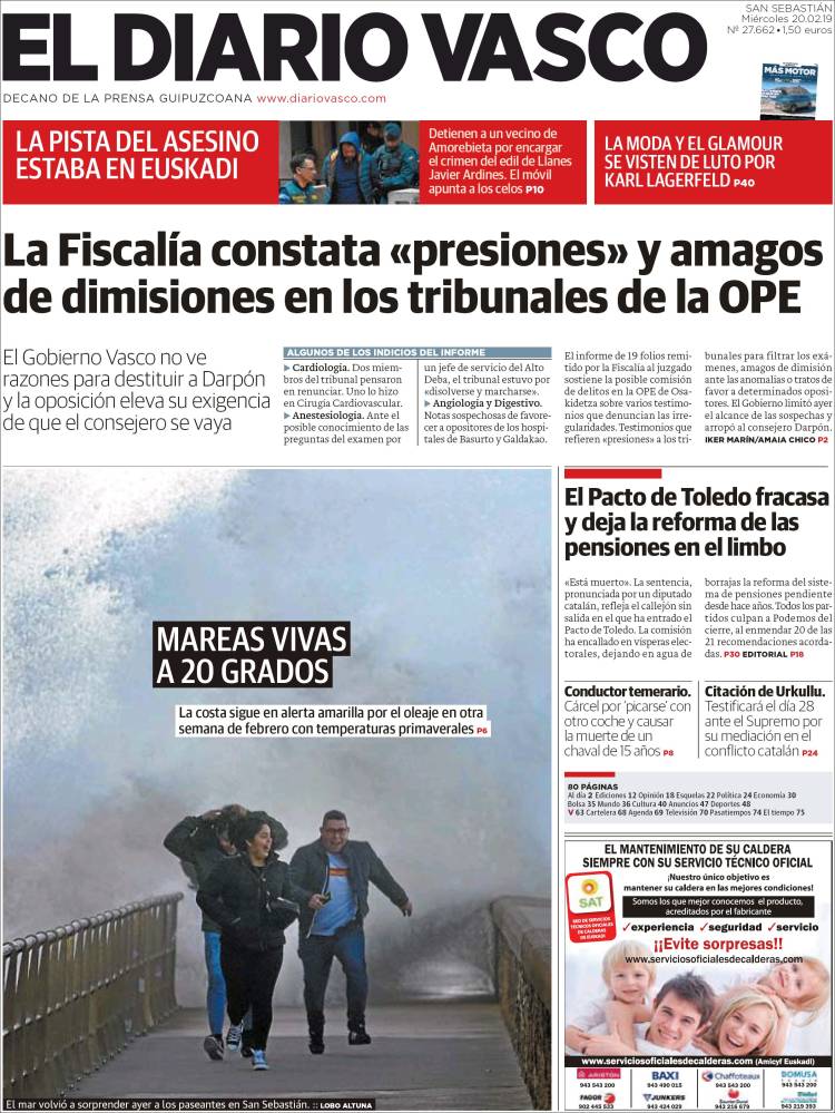 Portada de Diario Vasco (España)