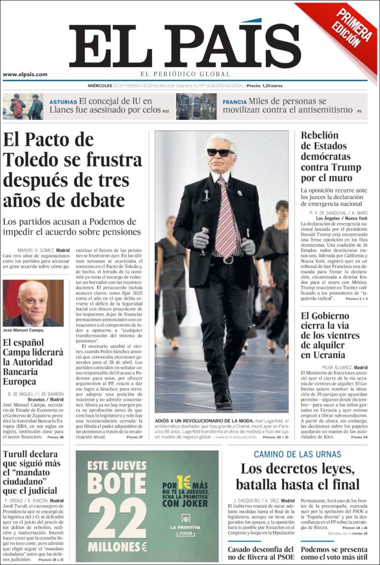 Portada de El País (España)