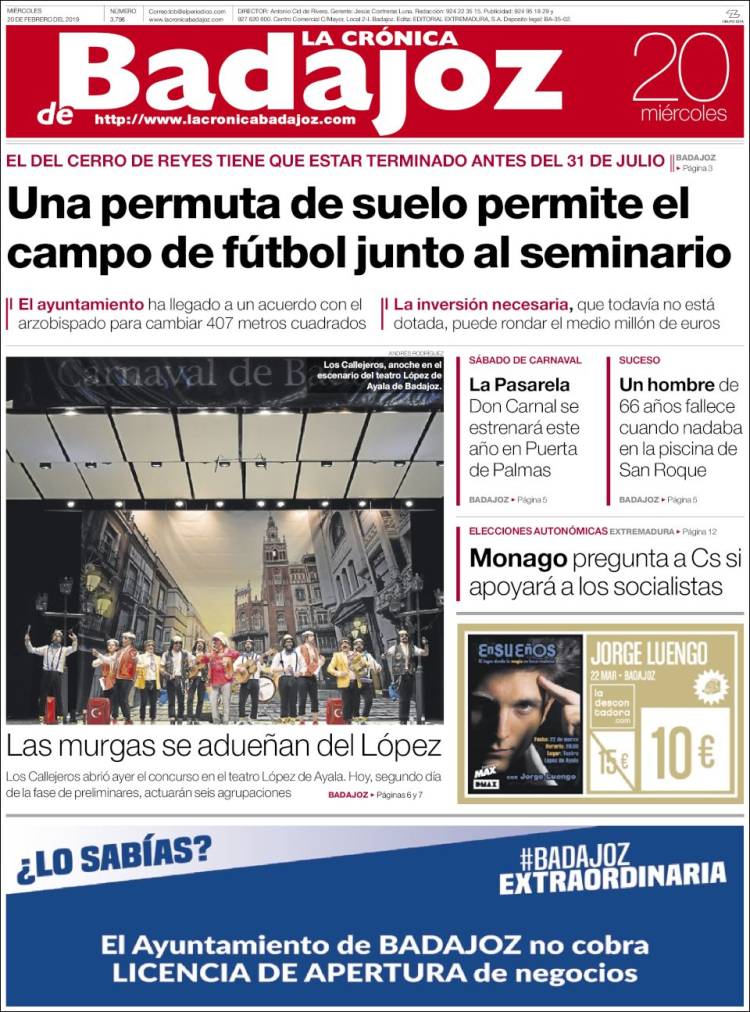 Portada de El Periódico de Extremadura (España)