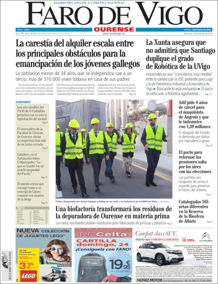 Portada de El Faro de Vigo - Ourense (España)