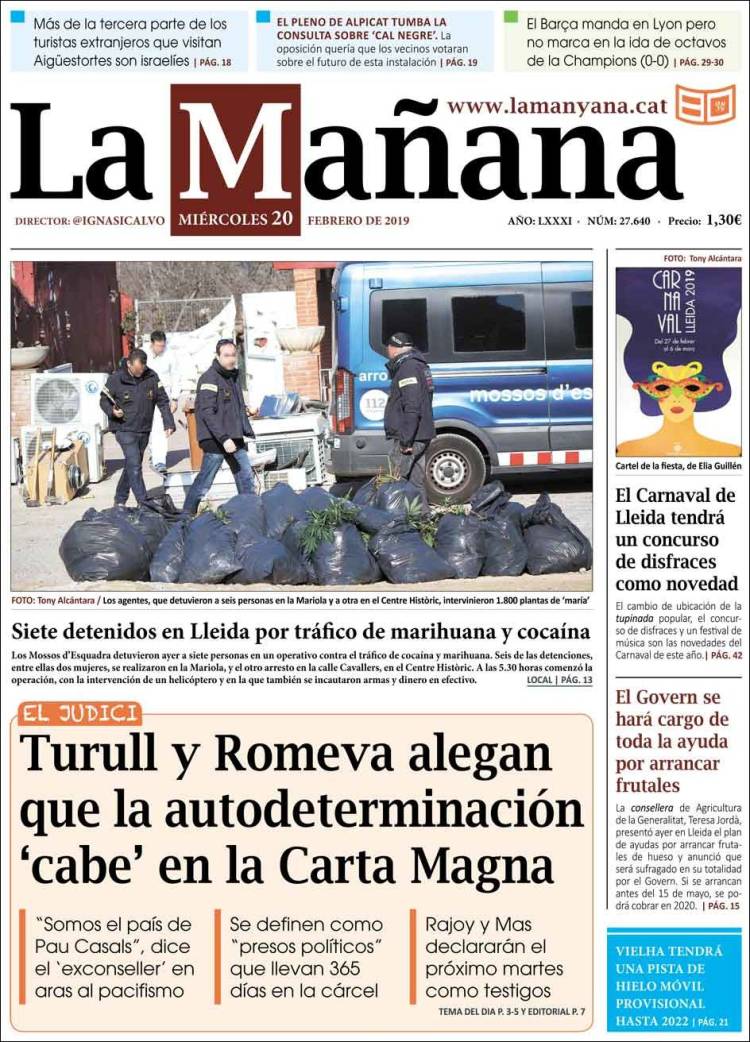 Portada de La Mañana - Diari de Ponent (España)