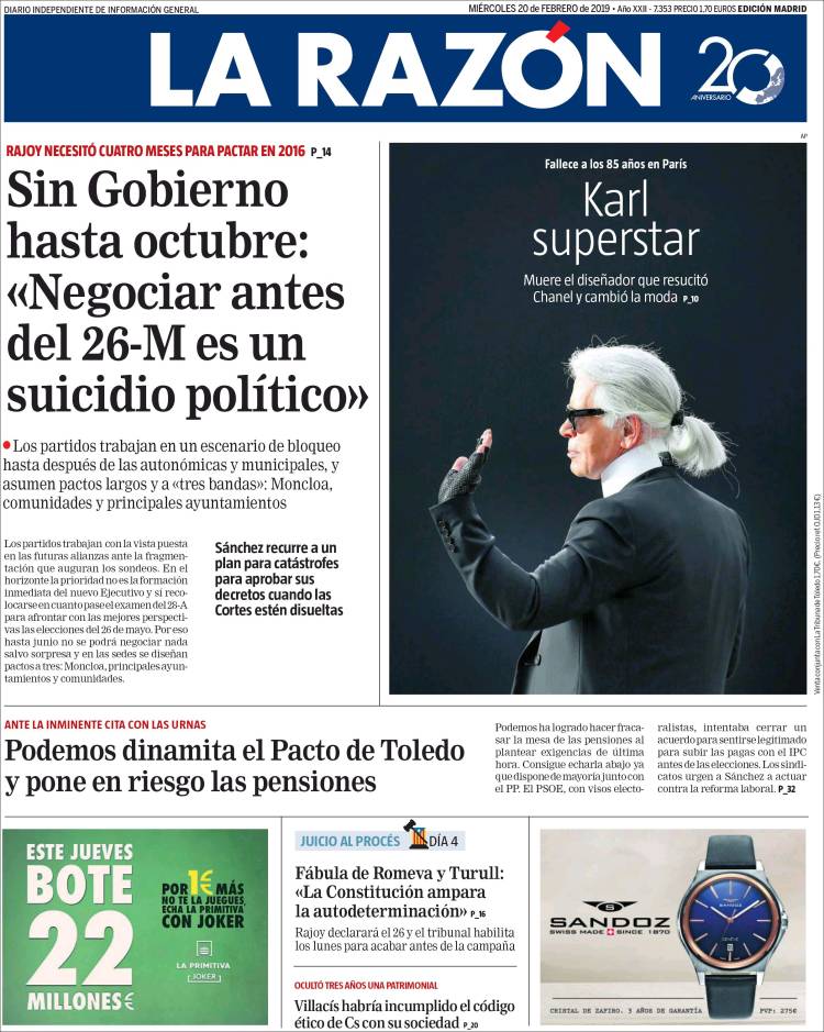 Portada de La Razón (España)