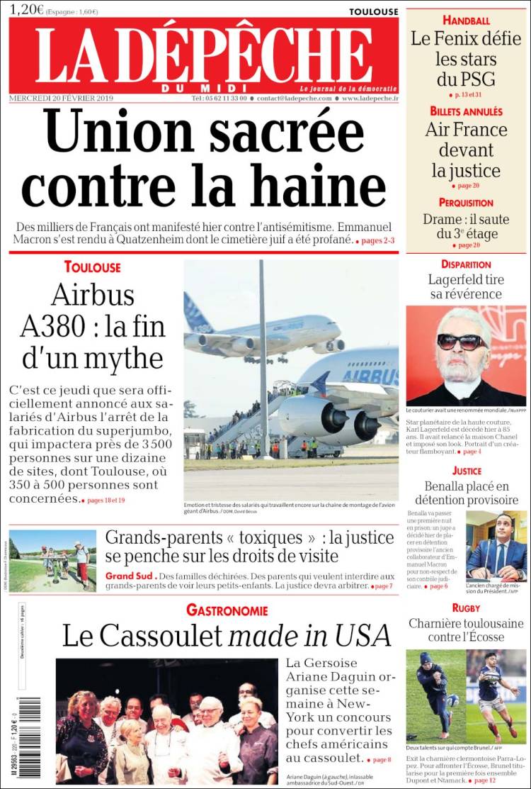 Portada de La Dépêche du Midi (Francia)