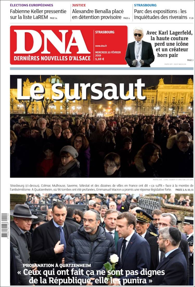 Portada de Les Dernières Nouvelles d'Alsace (Francia)