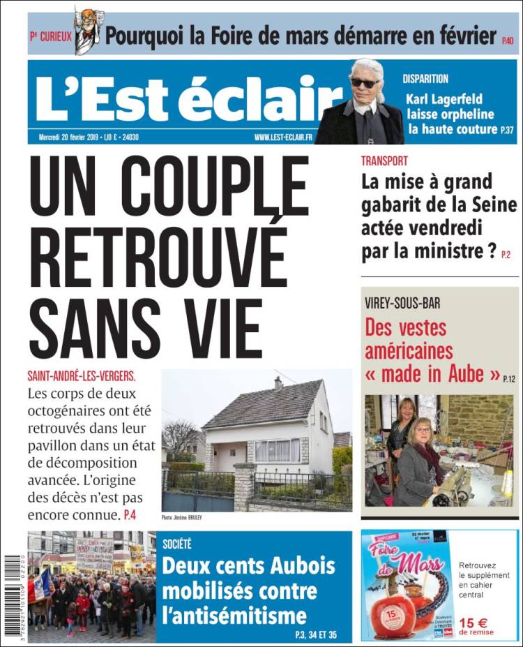Portada de L'Est Eclair (Francia)