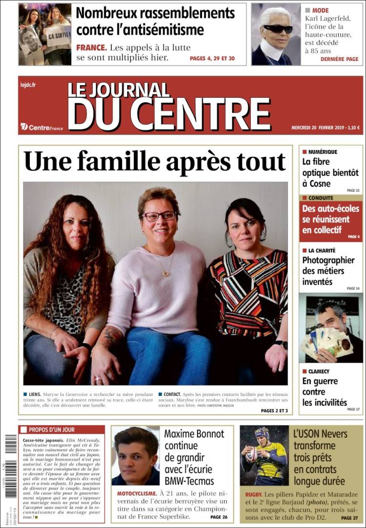 Portada de Le Journal du Centre (Francia)