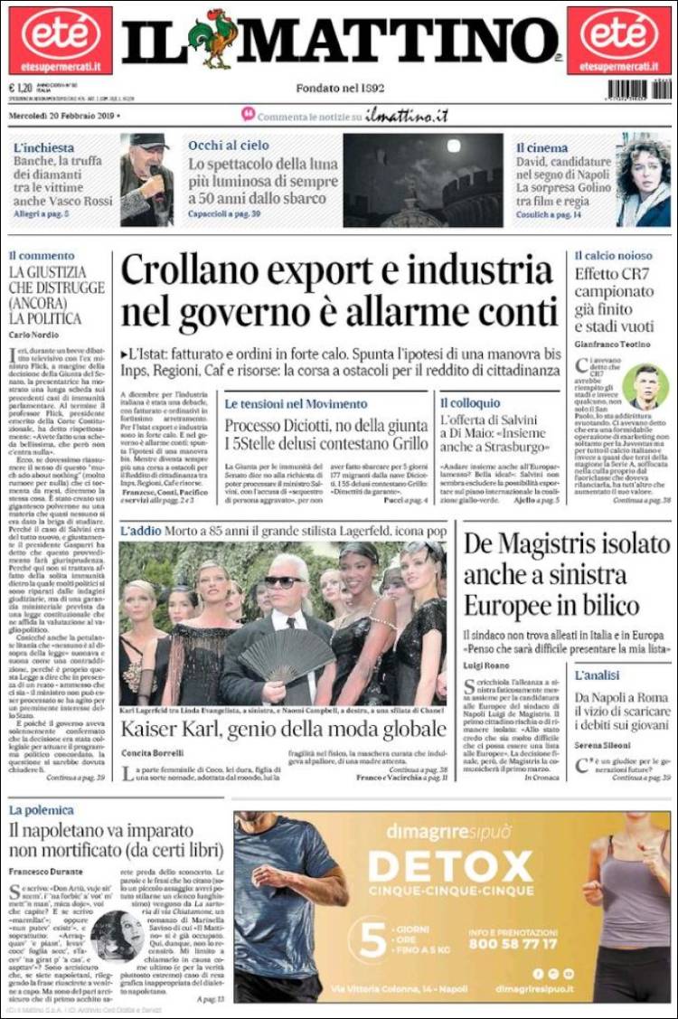 Portada de Il Mattino (Italia)