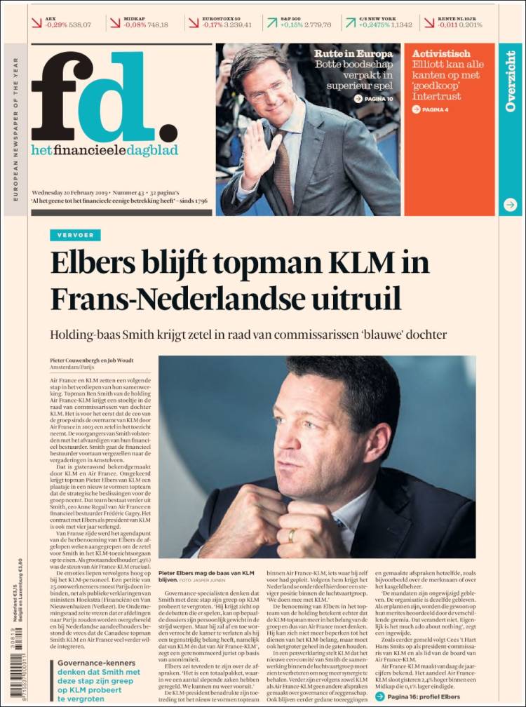 Portada de Het Financieele Dagblad (Países Bajos)