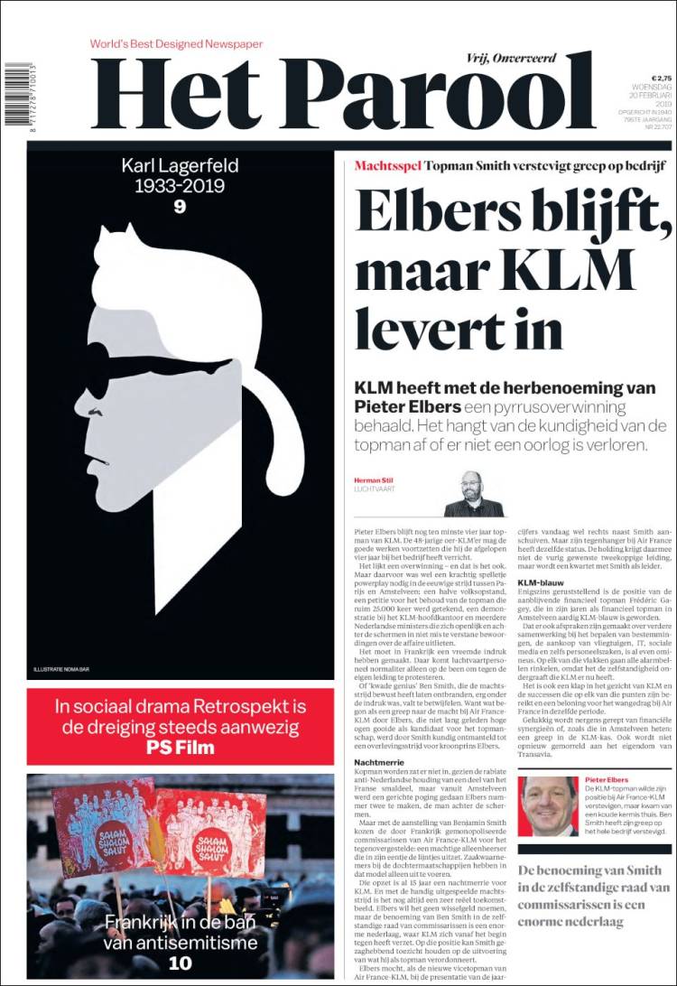 Portada de Het Parool (Pa&iacute;ses Bajos)