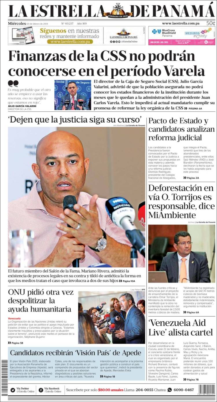 Portada de La Estrella de Panamá (Panam&aacute;)