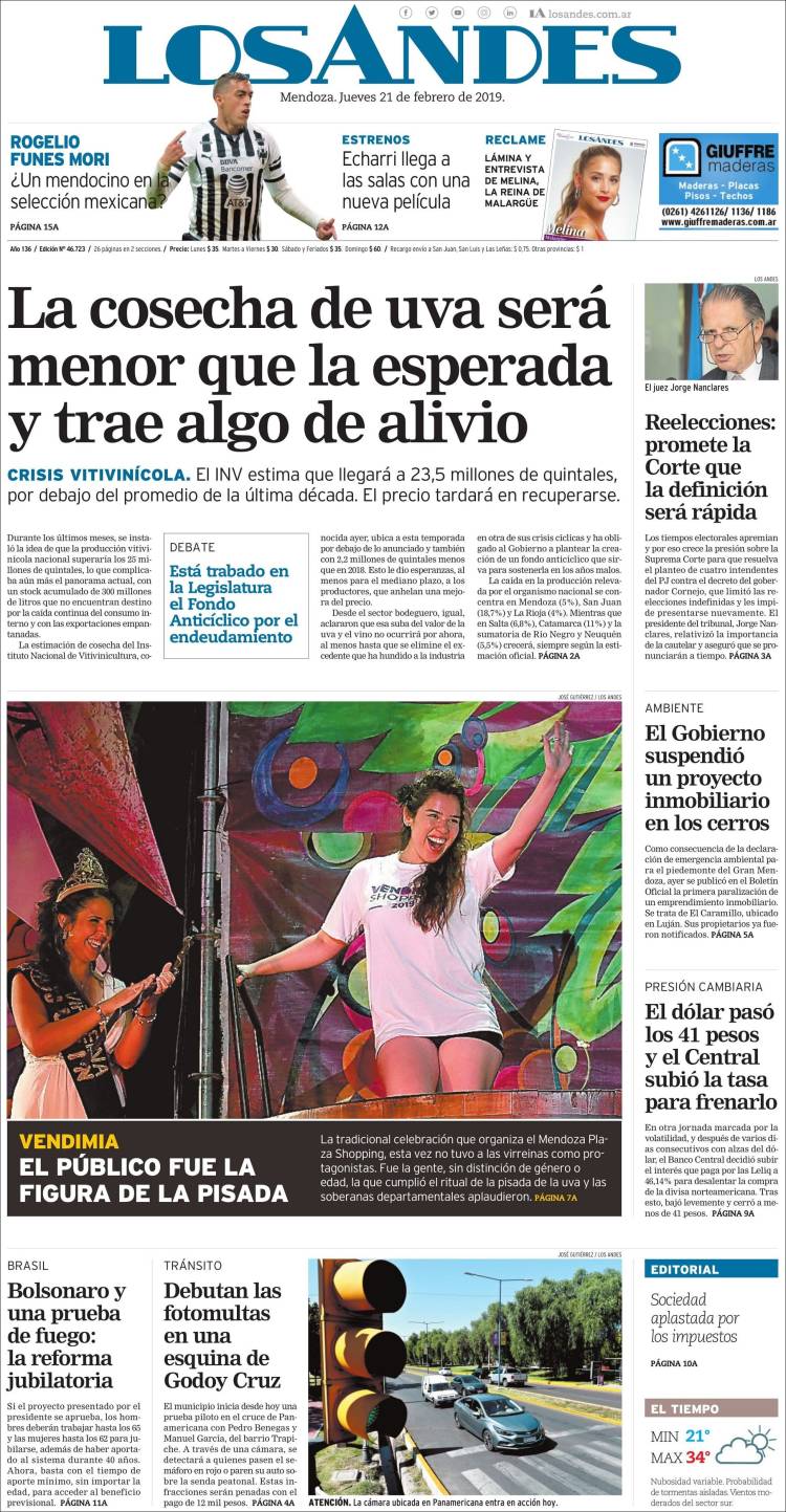 Portada de Los Andes - Mendoza (Argentina)
