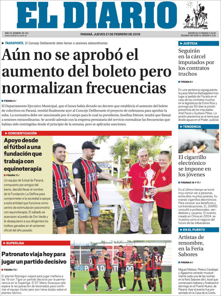 Portada de El Diario de Paraná (Argentina)