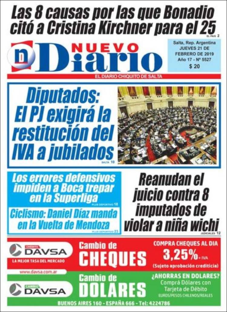 Portada de Nuevo Diario de Salta (Argentina)