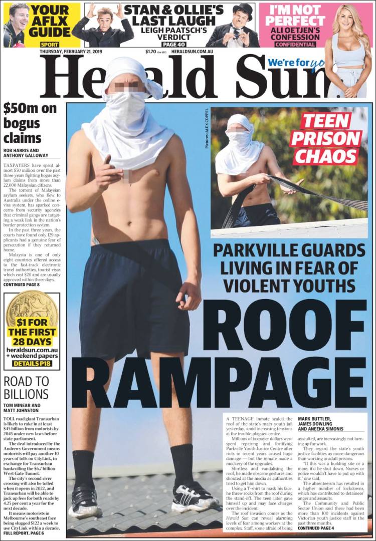 Portada de Herald Sun (Australia)