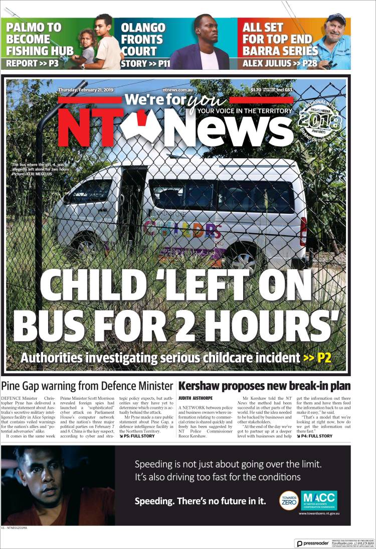 Portada de Northern Territory News (Australia)