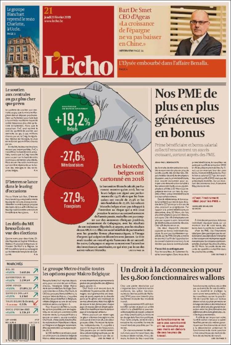Portada de L'Echo (B&eacute;lgica)