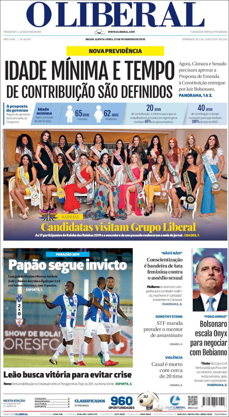Portada de O Liberal (Brasil)