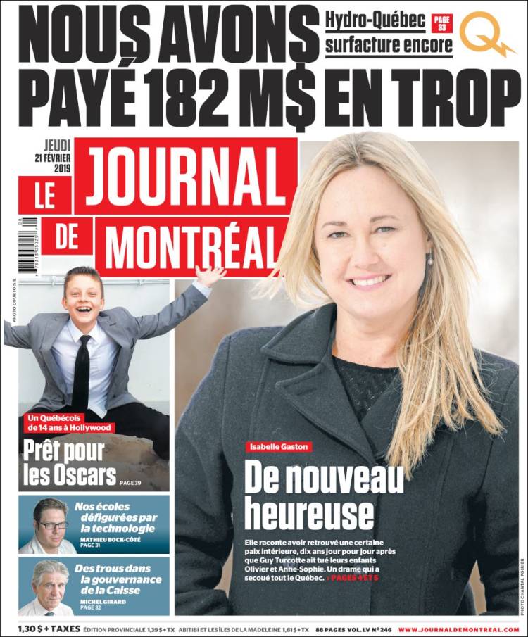 Portada de Le Journal de Montréal (Canadá)