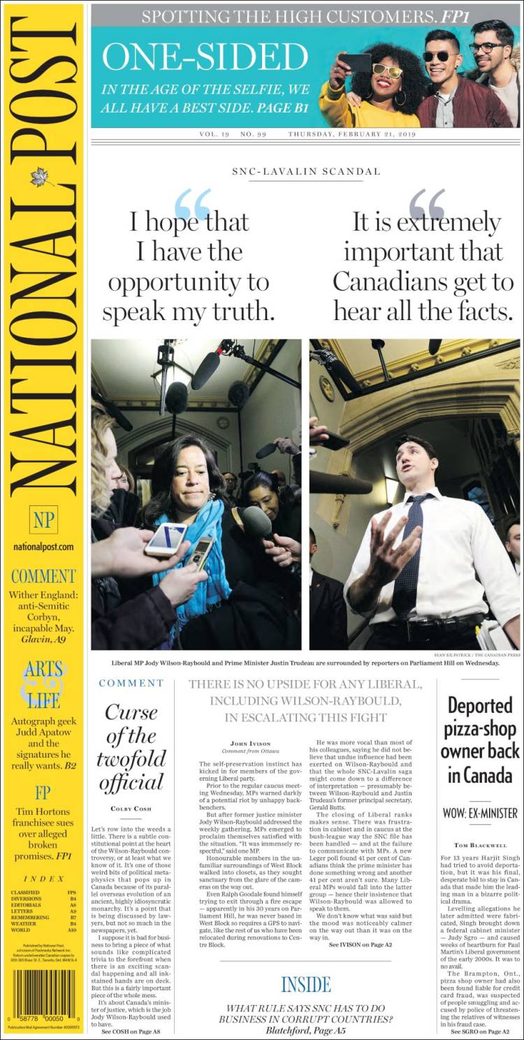 Portada de The National Post (Canada)