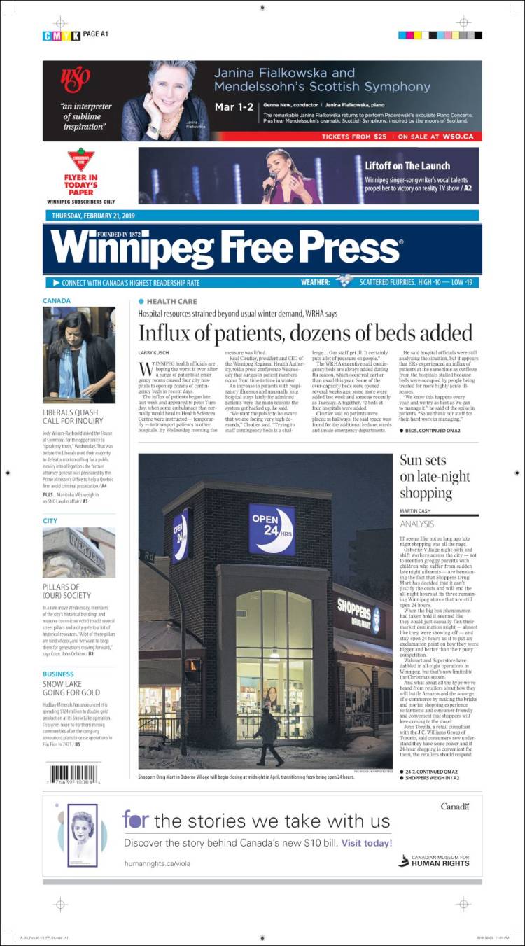 Portada de Winnipeg Free Press (Canadá)