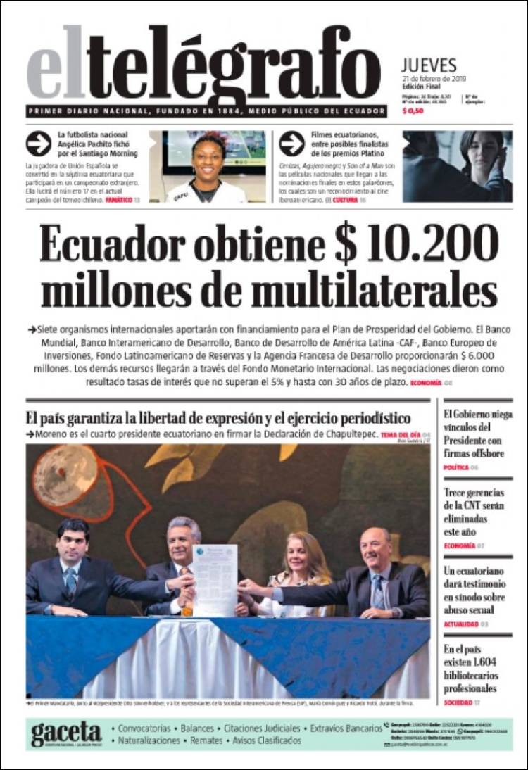 Portada de El Telégrafo (Ecuador)