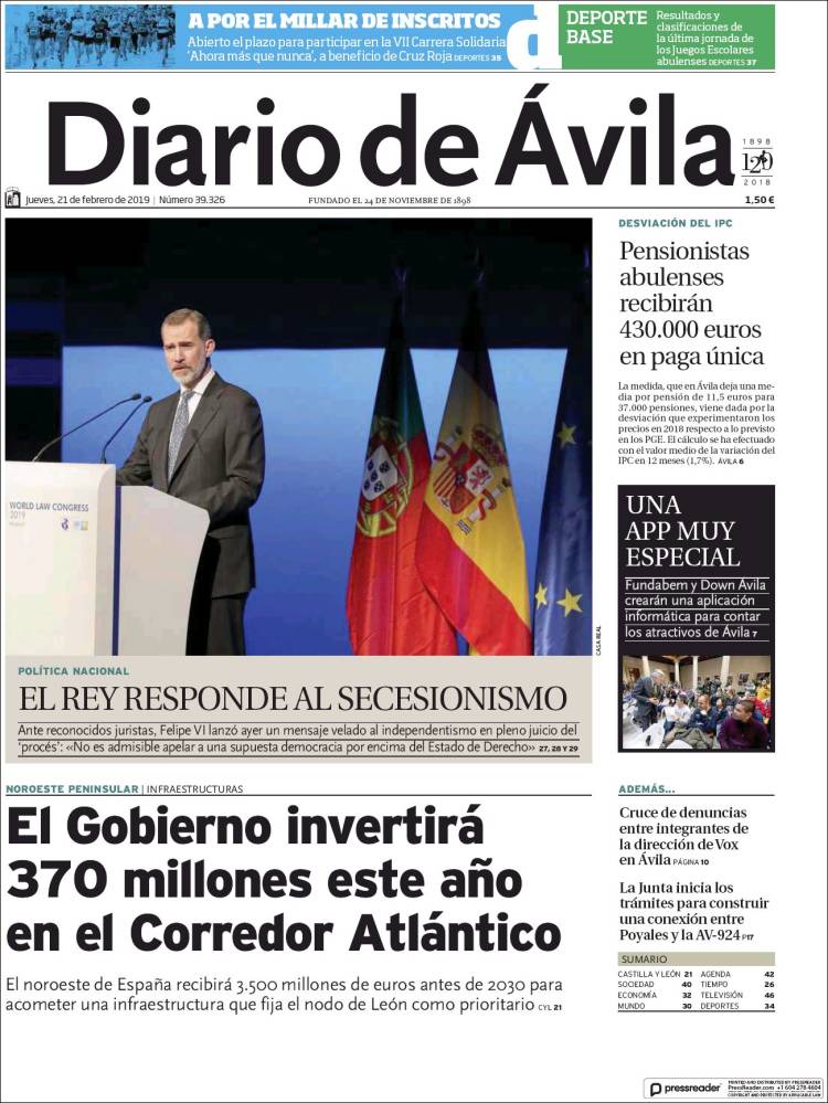 Portada de Diario de Ávila (España)
