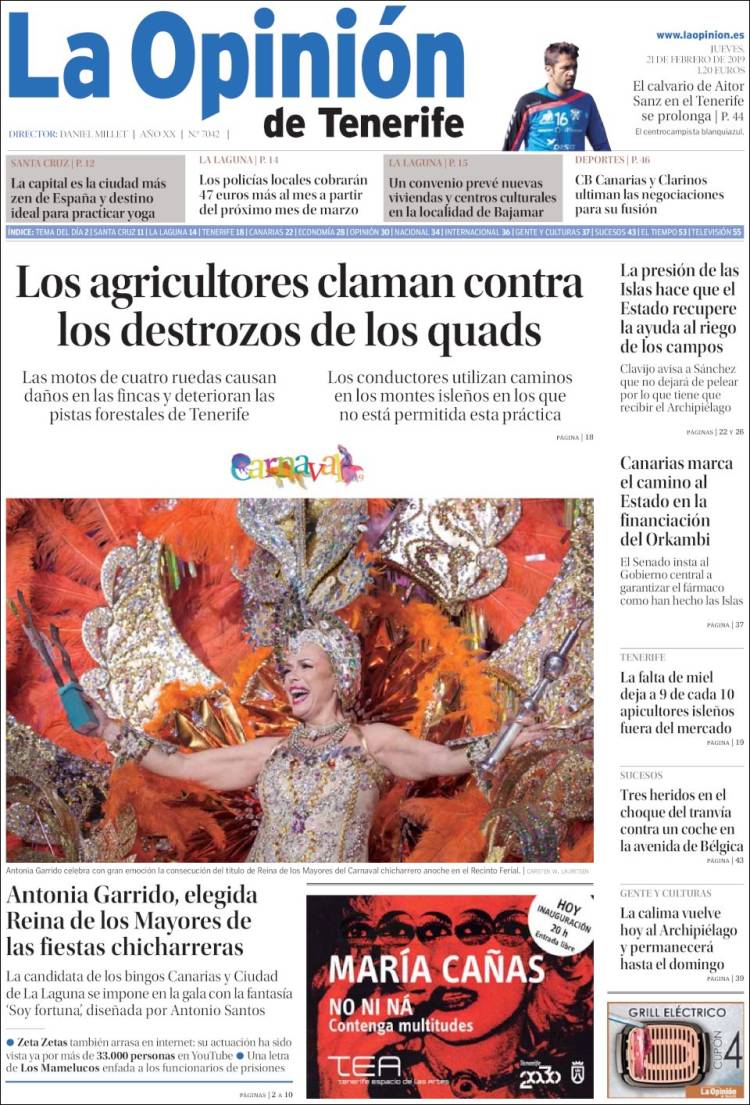Portada de La Opinión de Tenerife (España)