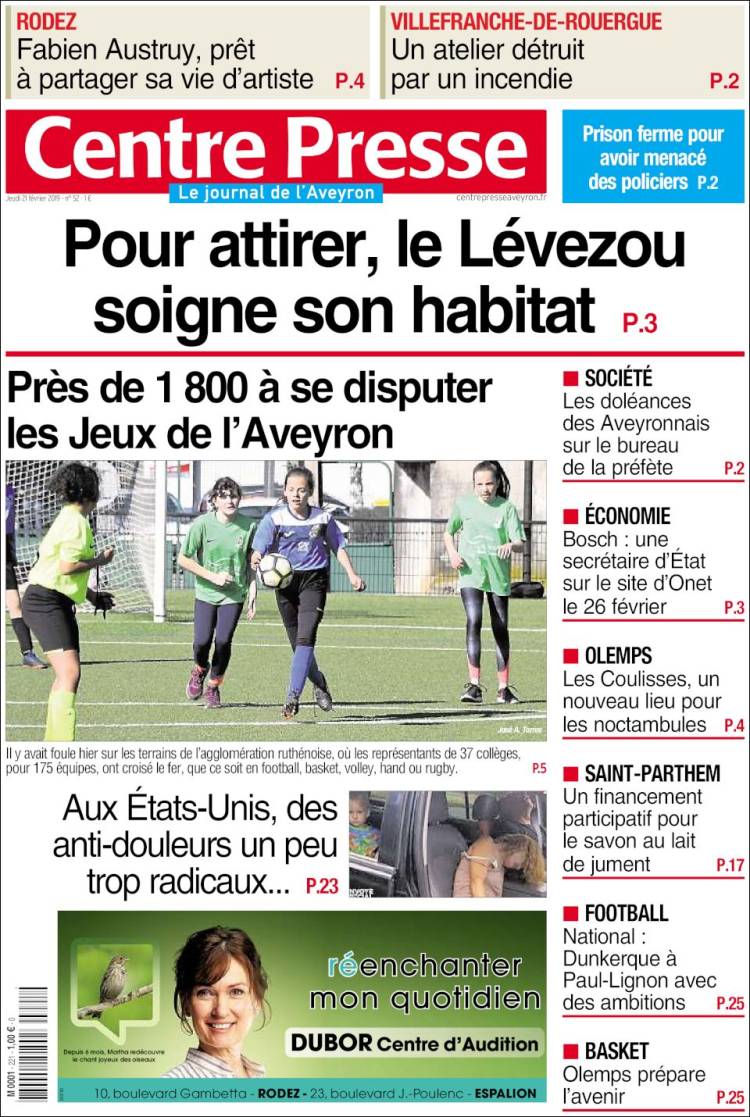 Portada de Centre Presse (Francia)