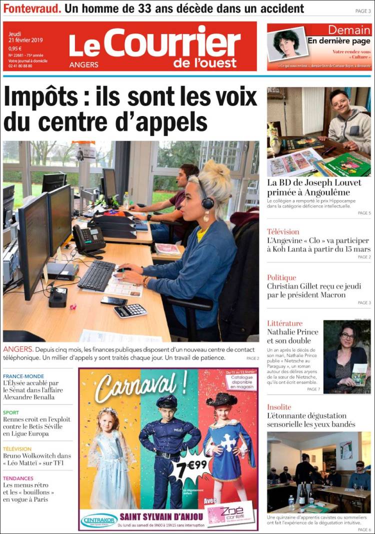 Portada de Le Courrier de l'Ouest (Francia)