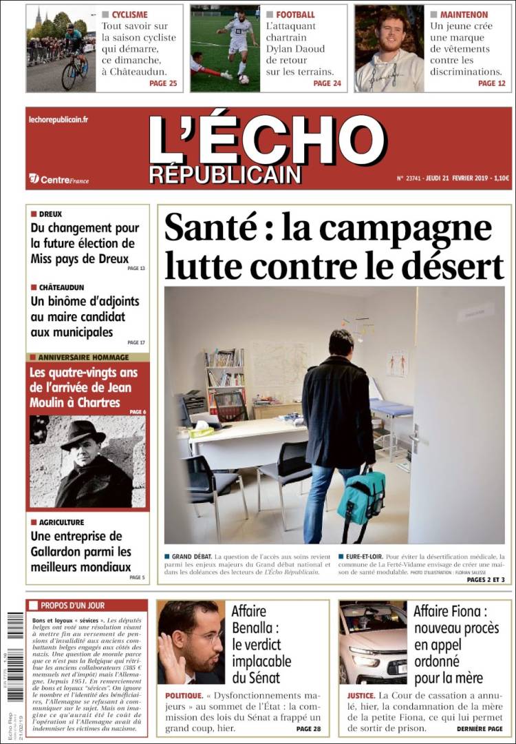 Portada de L'Echo Républicain (Francia)
