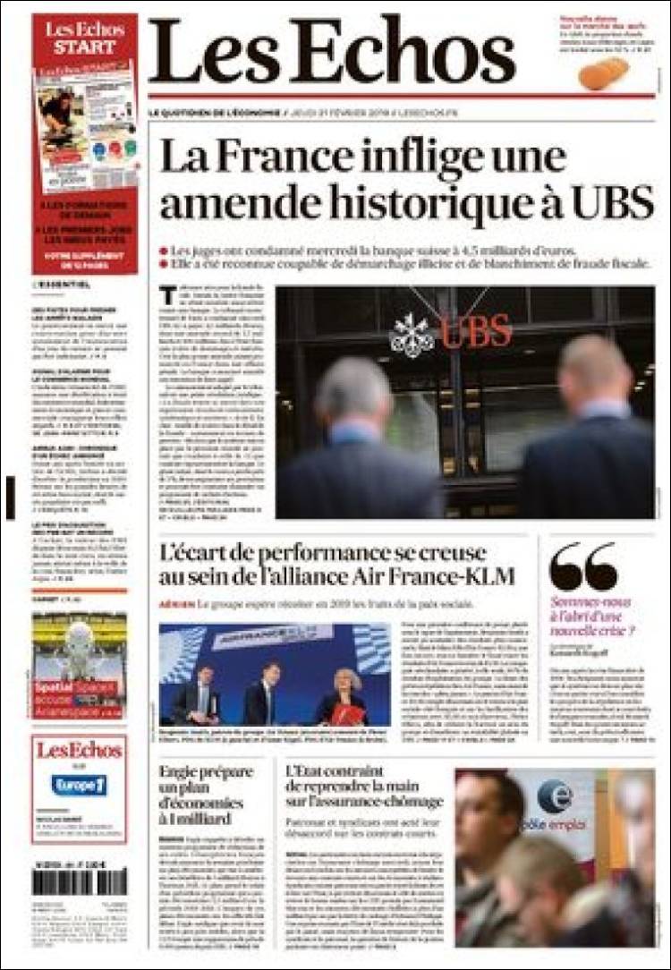 Portada de Les Echos (Francia)