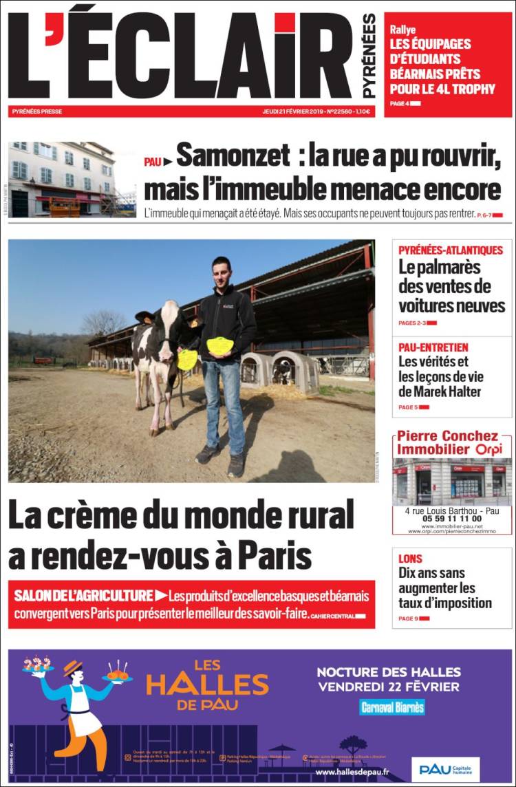Portada de L'Eclair des Pyrénées (Francia)