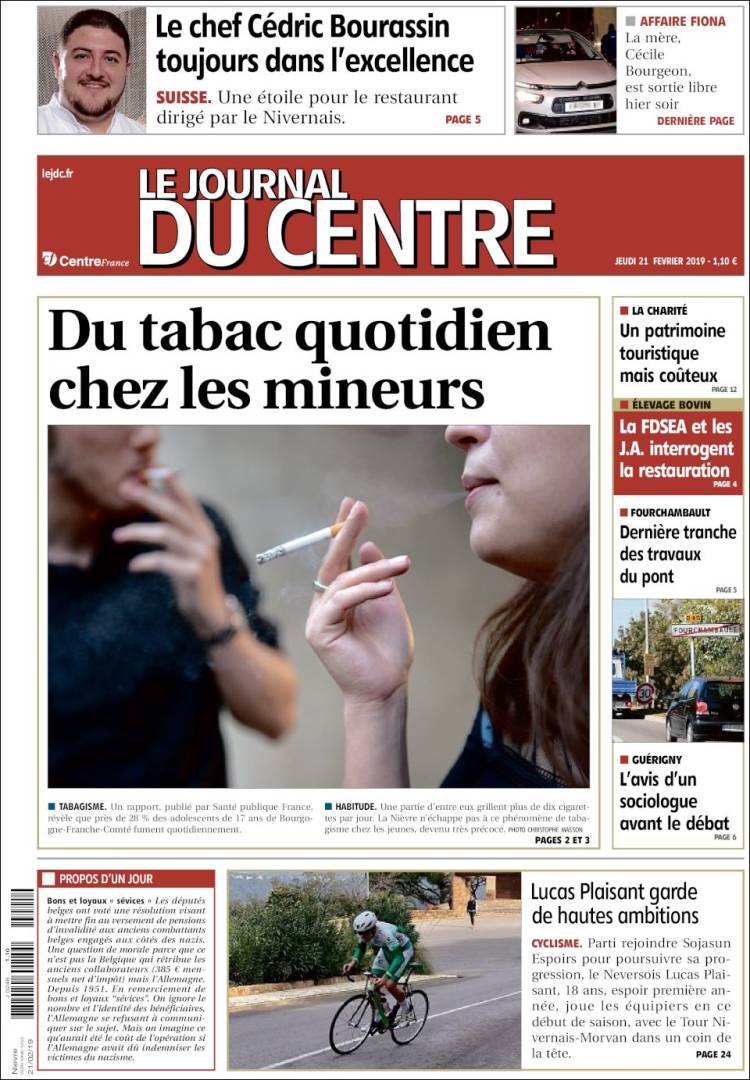 Portada de Le Journal du Centre (Francia)