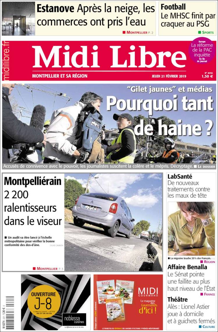 Portada de Midi Libre (Francia)