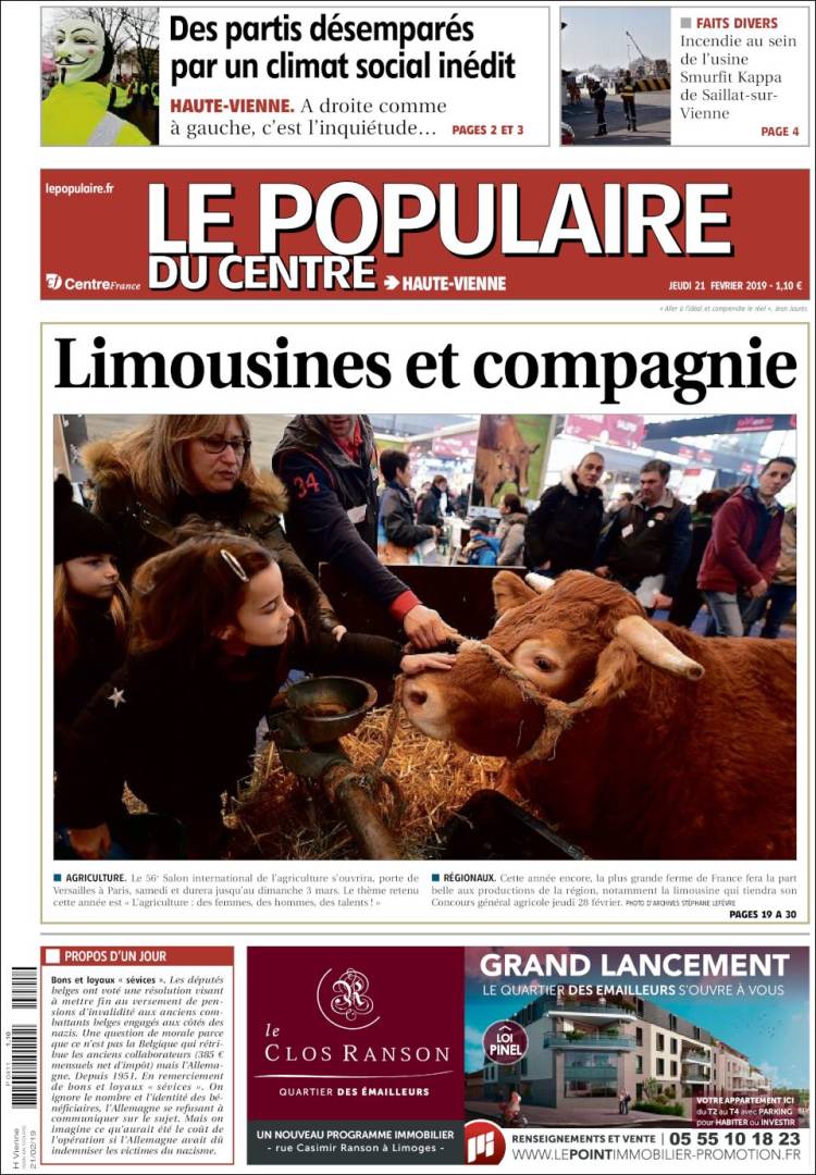 Portada de Le Populaire du Centre (Francia)