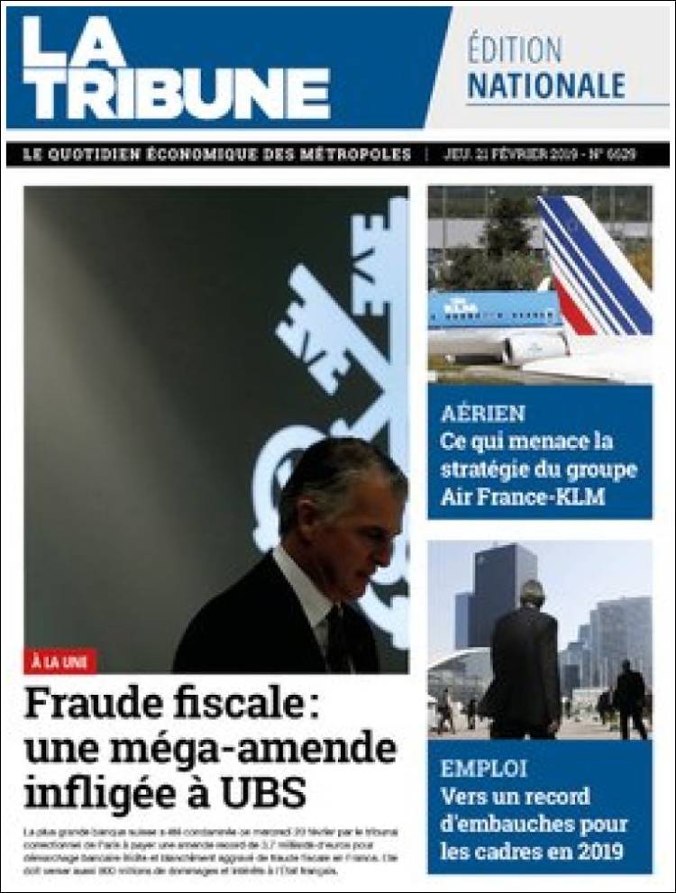 Portada de La Tribune (Francia)