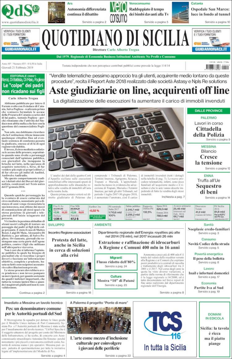 Portada de Quotidiano di Sicilia (Italia)