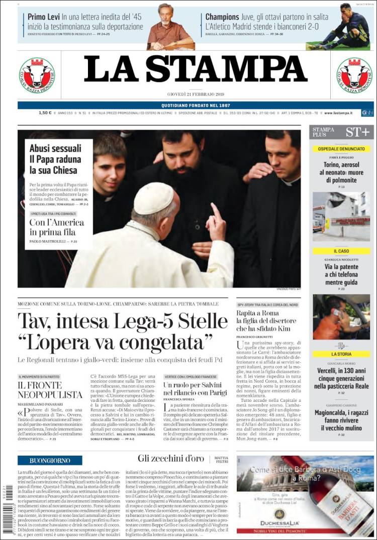 Portada de La Stampa (Italia)