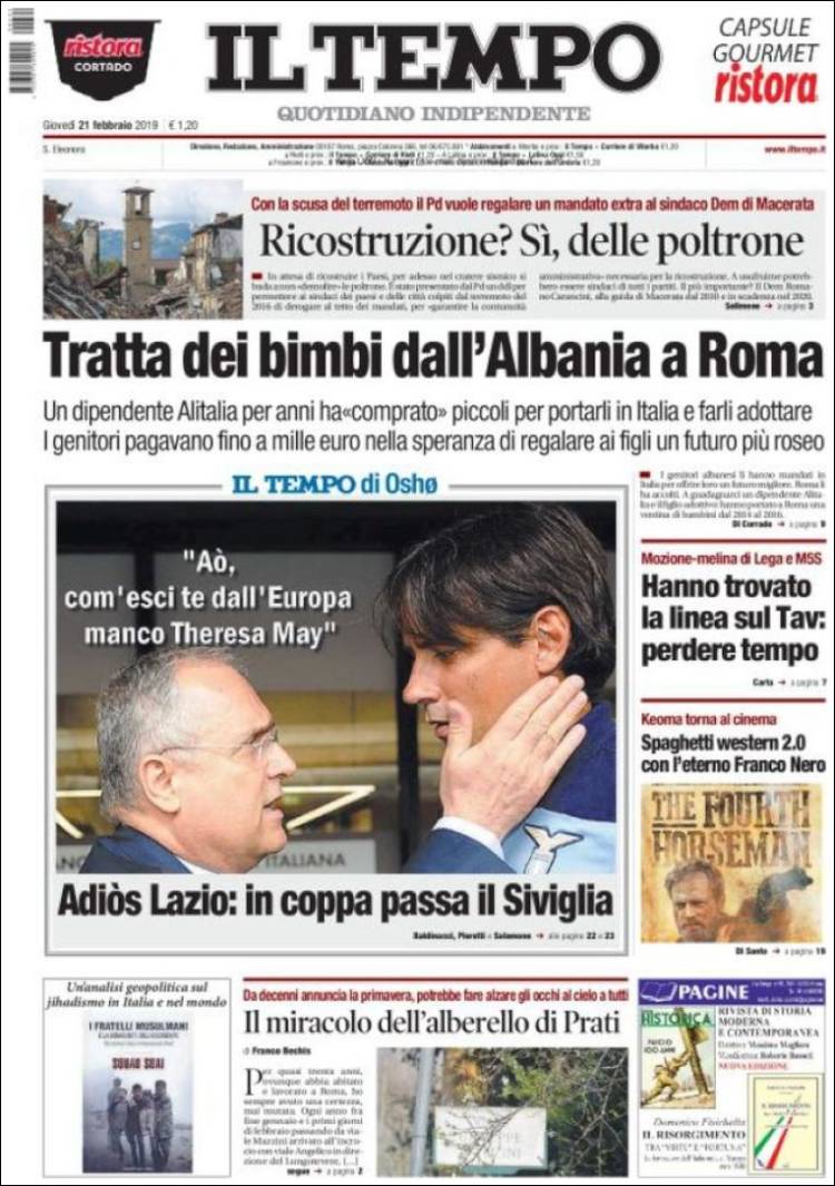Portada de Il Tempo (Italia)
